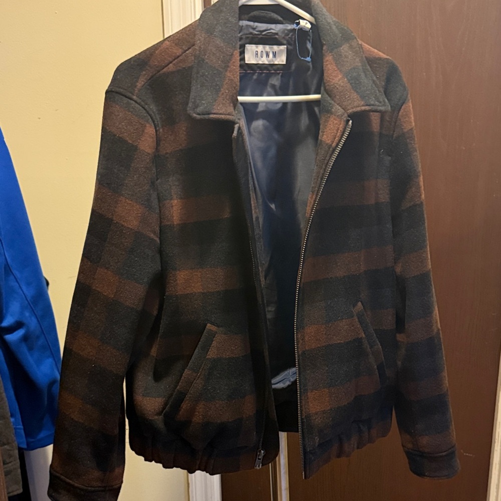 Rov Brown and Black Checkered Men's Bomber Jacket